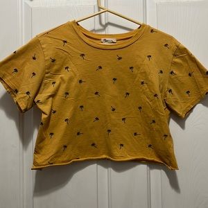 Cropped Tee, Mustard Yellow with palmtrees, Small